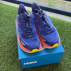 Hoka Vibrant Blue and Yellow Athletic Shoes